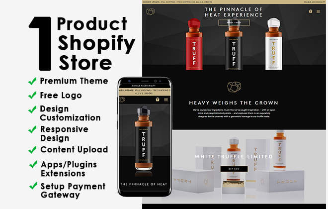 I will create a single product shopify dropshipping store, one product website