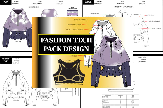 I will create complete fashion tech pack designs