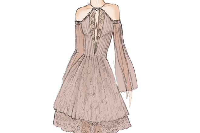 I will design a beautiful dress, pencil sketch