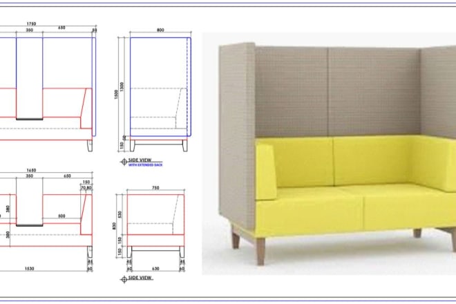 I will design a detailed furniture drawing both in 2d and 3d