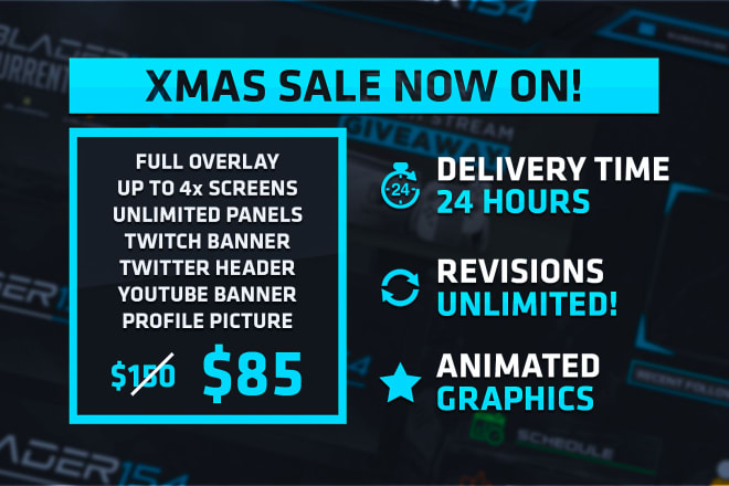 I will design premium twitch overlay, panels, screens, banners and more