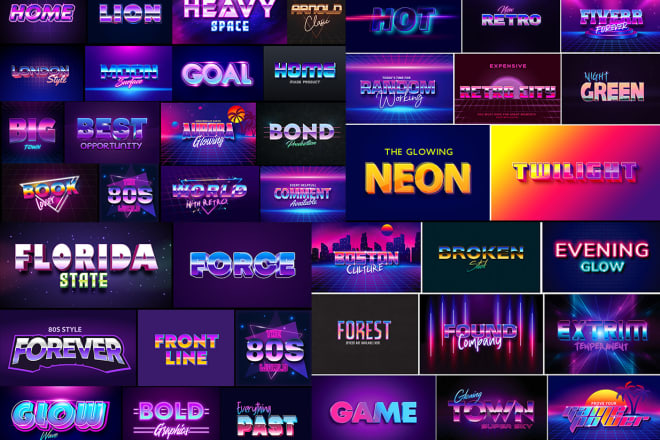 I will do 80s style retro, neon, chrome logo typography