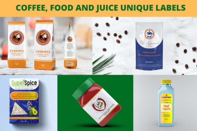 I will do a trendy coffee, juice or food label, logo and packaging