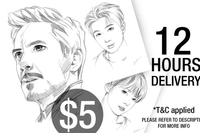 I will draw a stylish portrait sketch within 12 hours