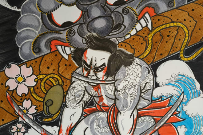 I will hand draw authentic japanese tattoo design