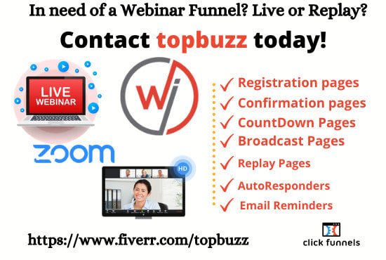 I will setup webinar funnel on zoom, clickfunnel, webinarjam everwebinar