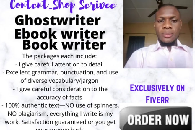 I will be your ebook ghostwriter, ebook writer, book writer and ghostwriting services