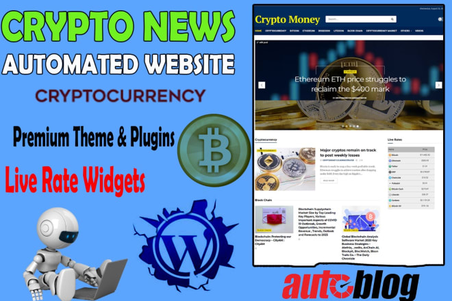 I will build autopilot bitcoin crypto news site for passive income