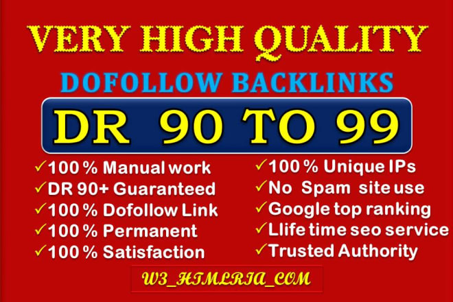 I will build DR 90 to 99 high quality dofollow backlinks link building for seo service