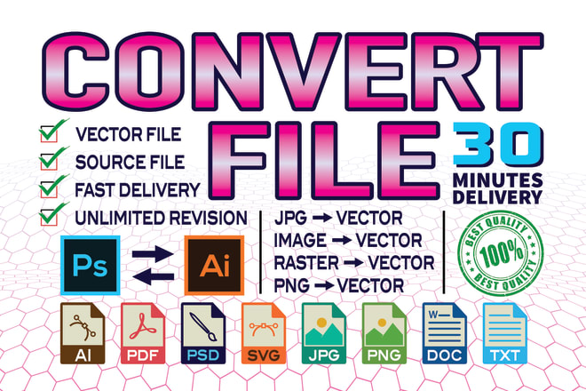 I will convert any file to vector ai, psd, png in 30 minutes