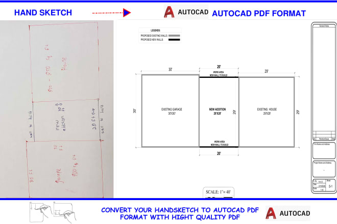 I will convert pdf,sketch to autocad dwg and do 2d drafting
