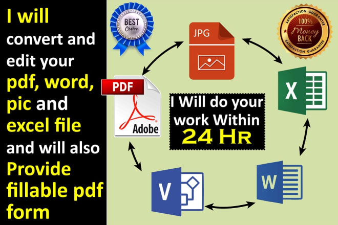 I will covert or edit pdf, word, pic and excel files within 24 hours