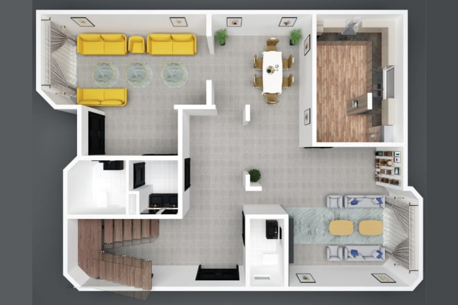 I will create 2d to 3d floor plan visualizations in 24 hours