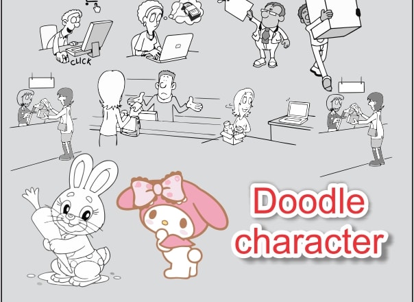 I will create a doodle cartoon with a unique character