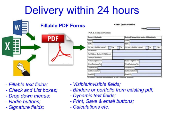 I will create a fillable PDF form within 24 hrs