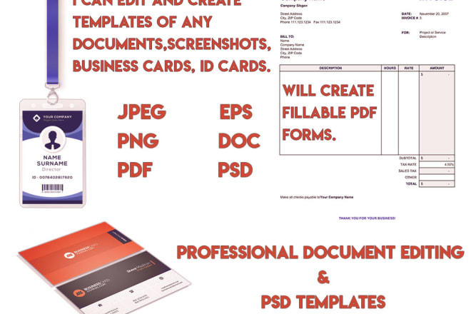 I will create any doc templateedit pdfs fillable pdfs any doc editing
