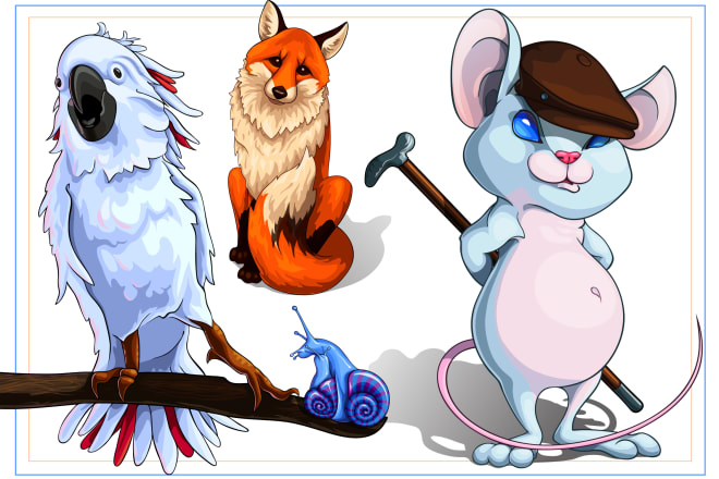 I will create clean colorful vector cartoon characters and realistic animals