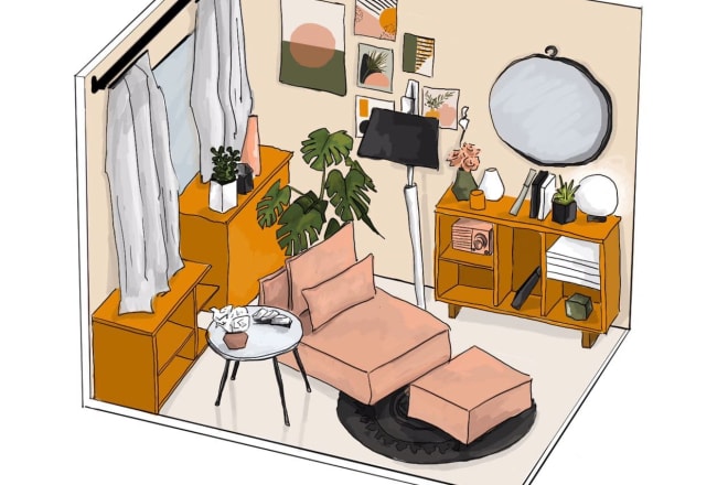 I will create cozy isometric illustration of your room or whatever