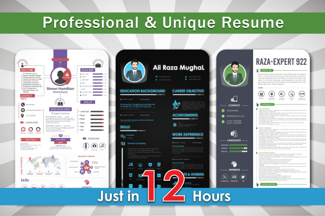 I will create custom infographic resume design, cv resume design, cover letter