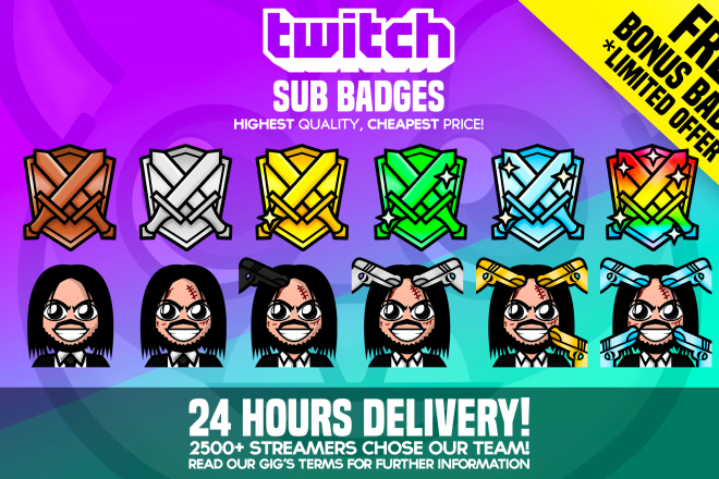 I will create custom sub badges for twitch