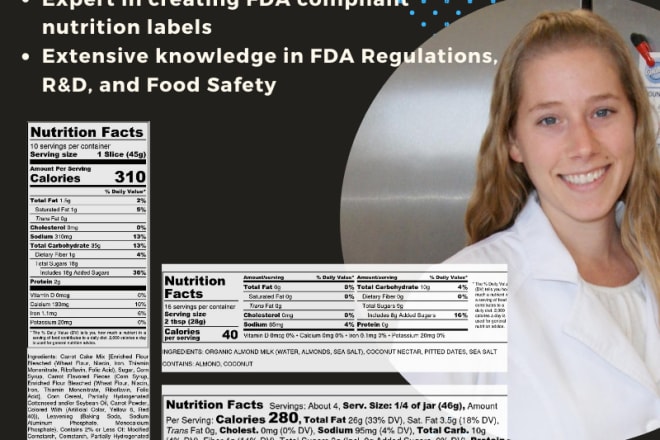 I will create fda or usda compliant nutrition facts labels