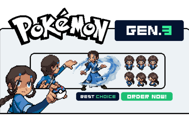 I will create gen 3 custom pokemon overworld trainer sprite sheet