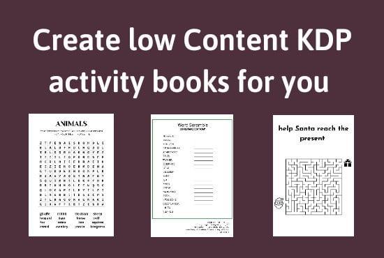 I will create kdp low content activity book interior and cover