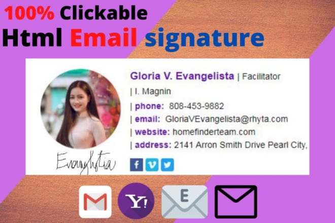 I will create professional clickable html email signature