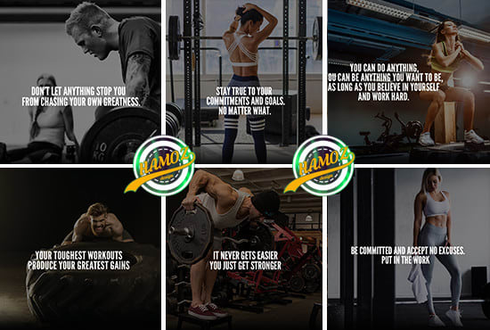 I will design 50 fitness or health quotes with your logo