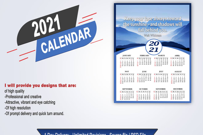 I will design a beautiful and professional calendar or planner
