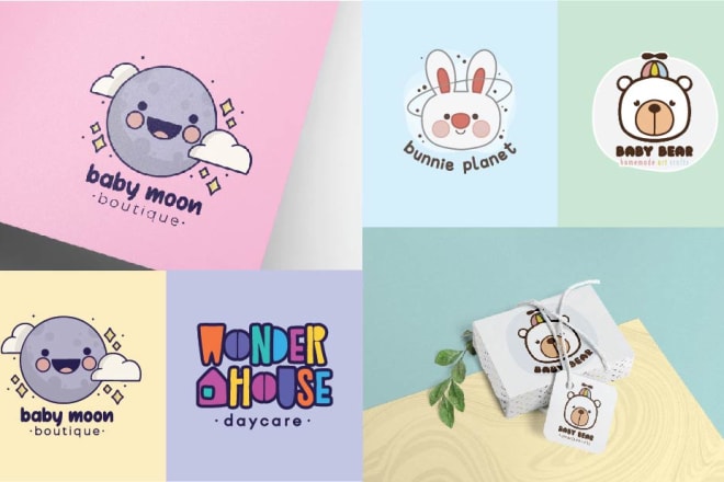 I will design a fun cute playful kids children logo for brand