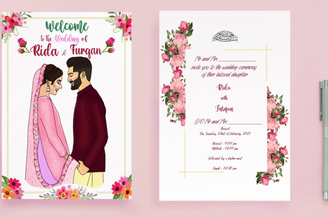 I will design a modern wedding invitation with couple illustration