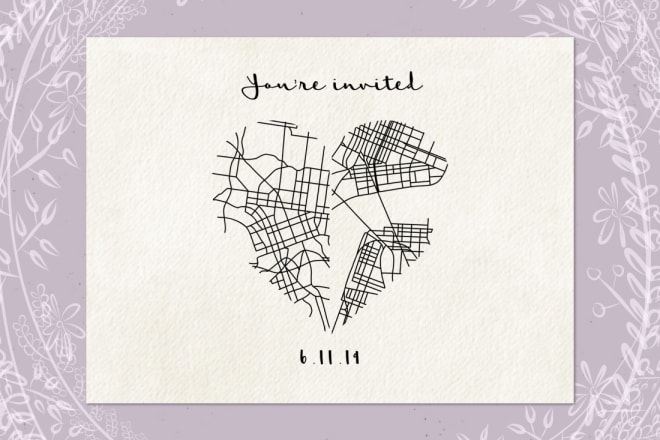 I will design a unique minimalist wedding invitation with map