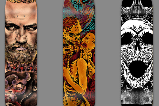 I will design awesome skateboard with detailed handrawn