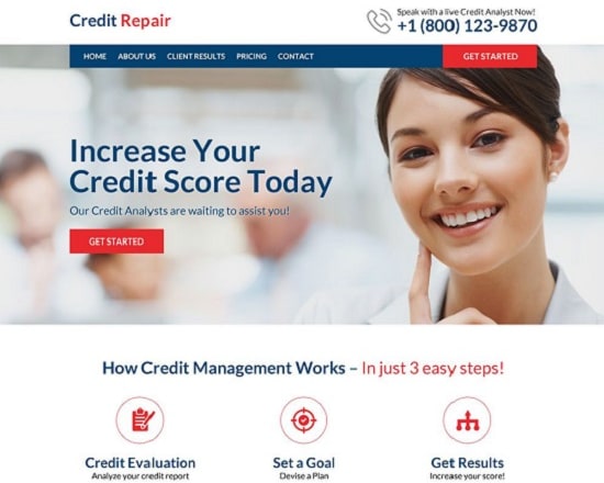 I will design credit card repair landing page,loan business website