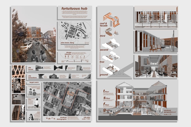 I will design diagrams and layouts for your architecture presentation board