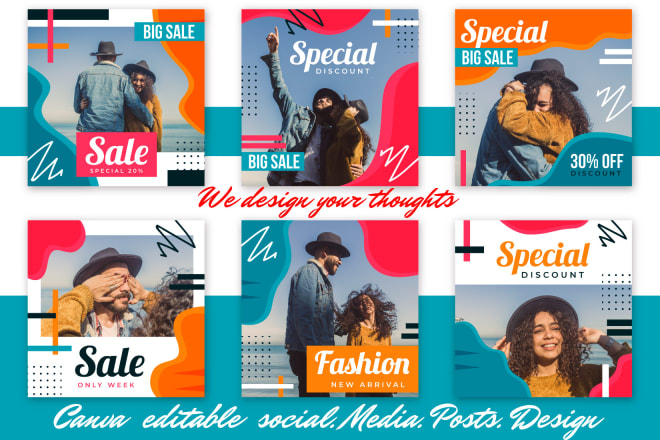 I will design editable social media posts ads banners in canva