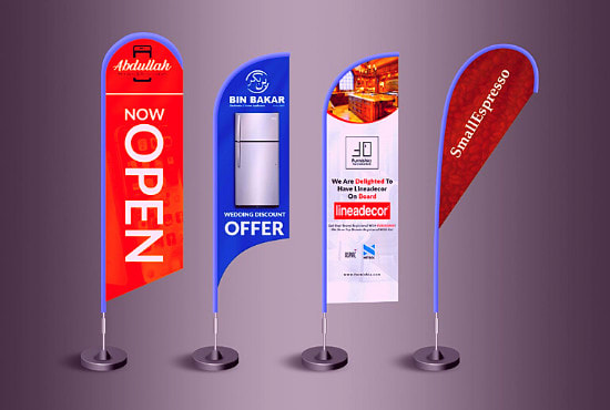I will design feather flag, tear drop flag, and roll up banners