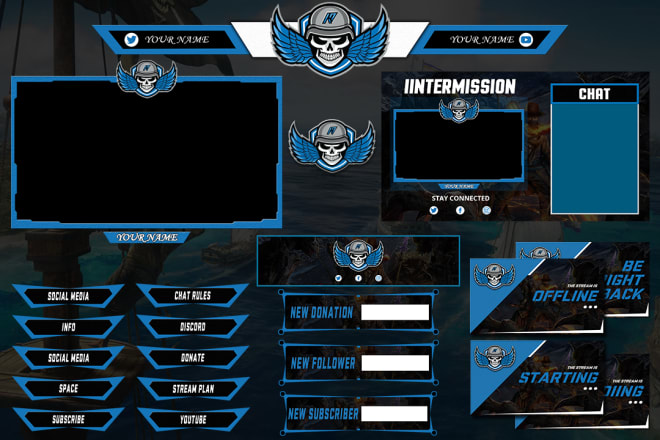 I will design gaming twitch overlay, logo and screen for streamers