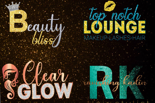 I will design glitter feminine beauty salon, eyelashes, hair, and makeup logo
