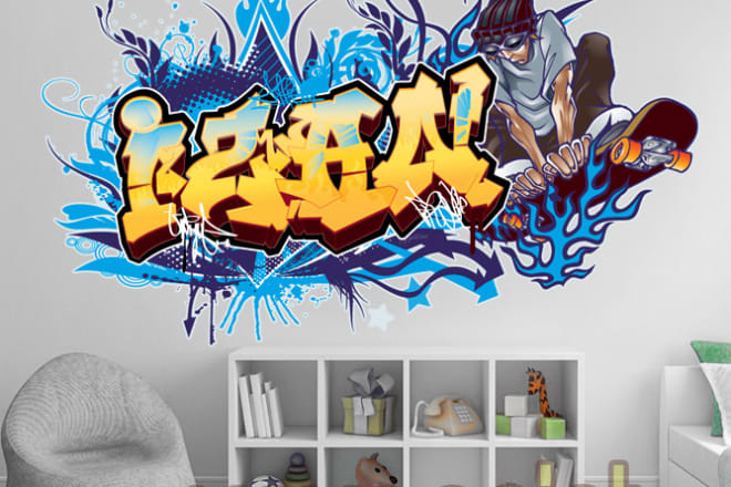 I will design graffiti art name with character or logo wall decal printable