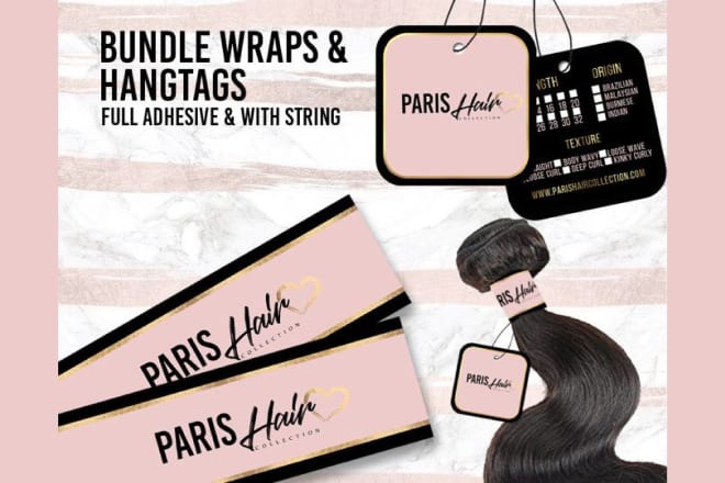 I will design hang tags and bundle wrap for hair extension and beauty business