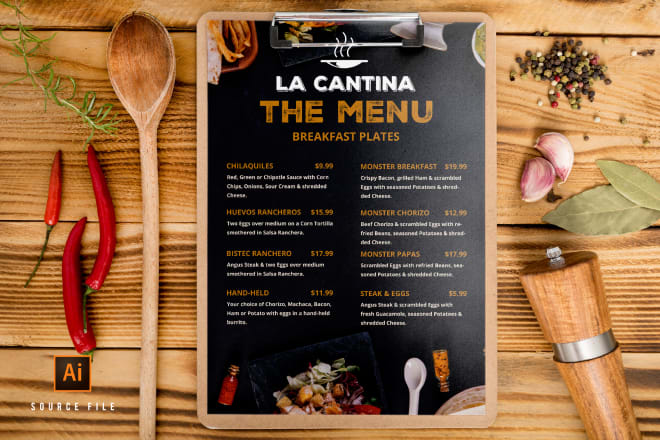 I will design menu card for your cafe,restaurant and hotel