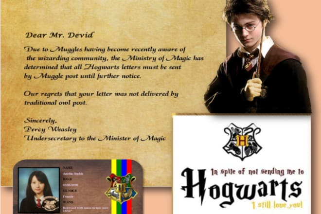 I will design personalized hogwarts acceptance letters and more