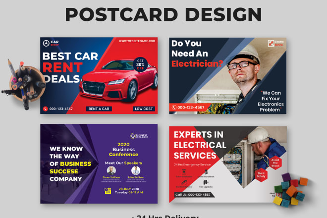 I will design postcard for car rental, electrician, and digital marketing