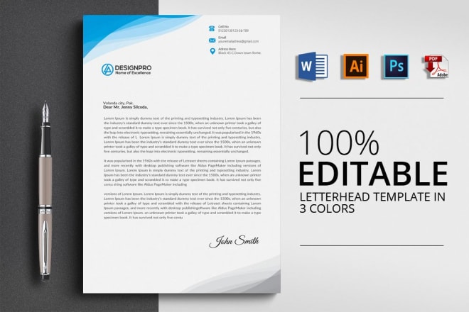 I will design professional letterhead in editable word format