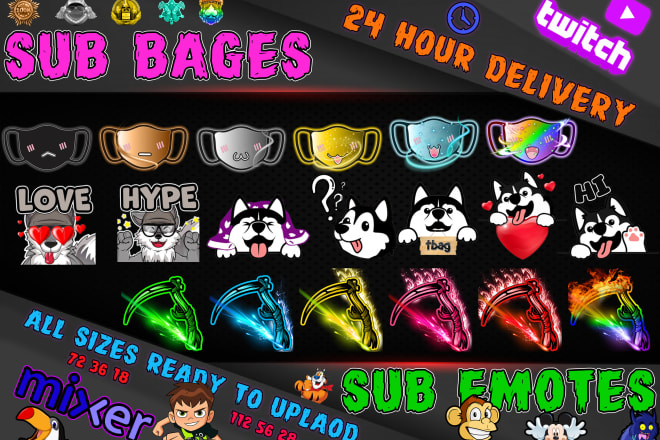 I will design twitch emotes, twitch badges, twitch sub badges