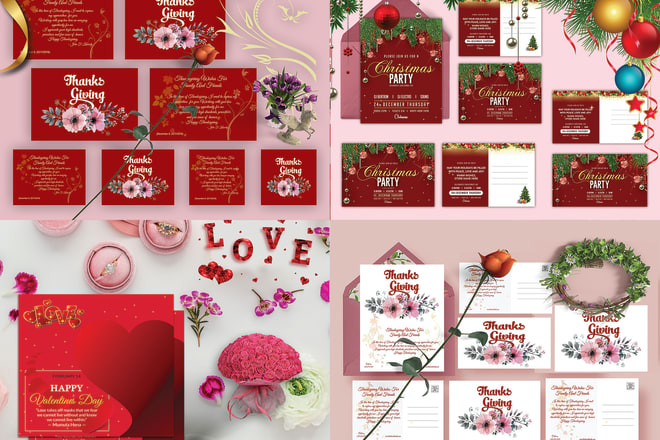 I will design wedding invitation christmas, thanks, greetings gift card