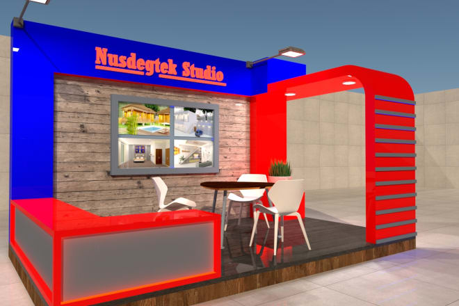 I will design your booth stand exhibition stall 3d rendering realistic