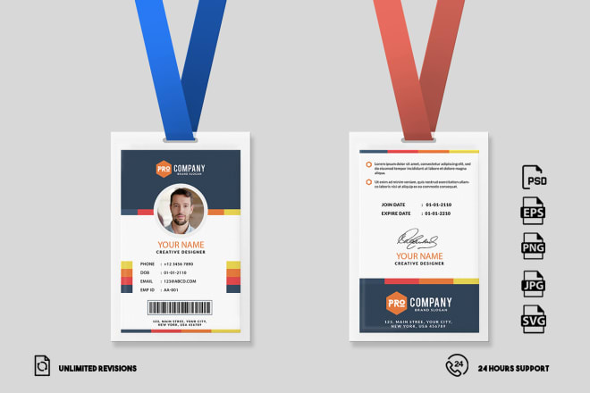 I will design your modern identity card, lanyard, and staff badges
